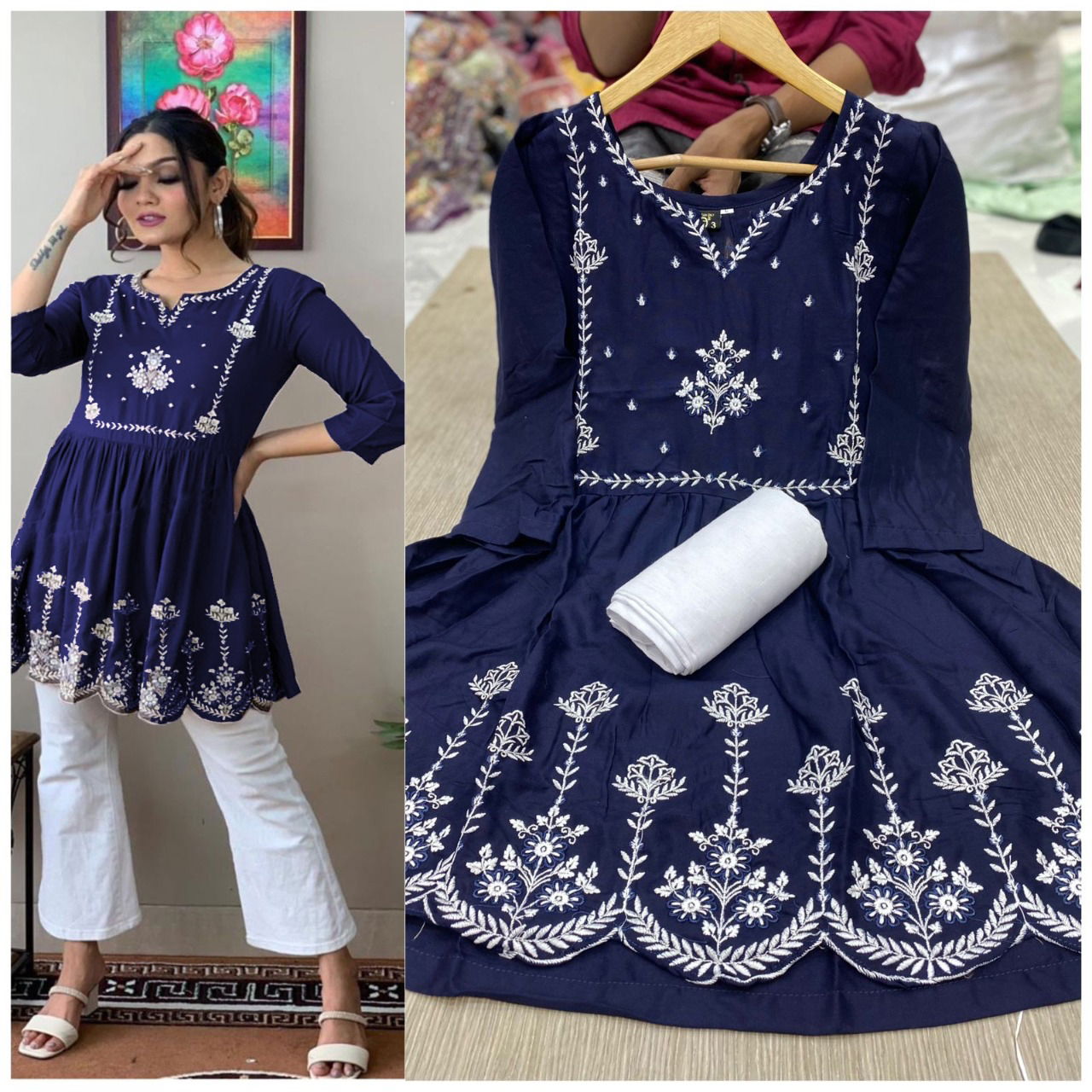 Nascafe Rayon Cotton Embroidered Top With Bottom Catalog